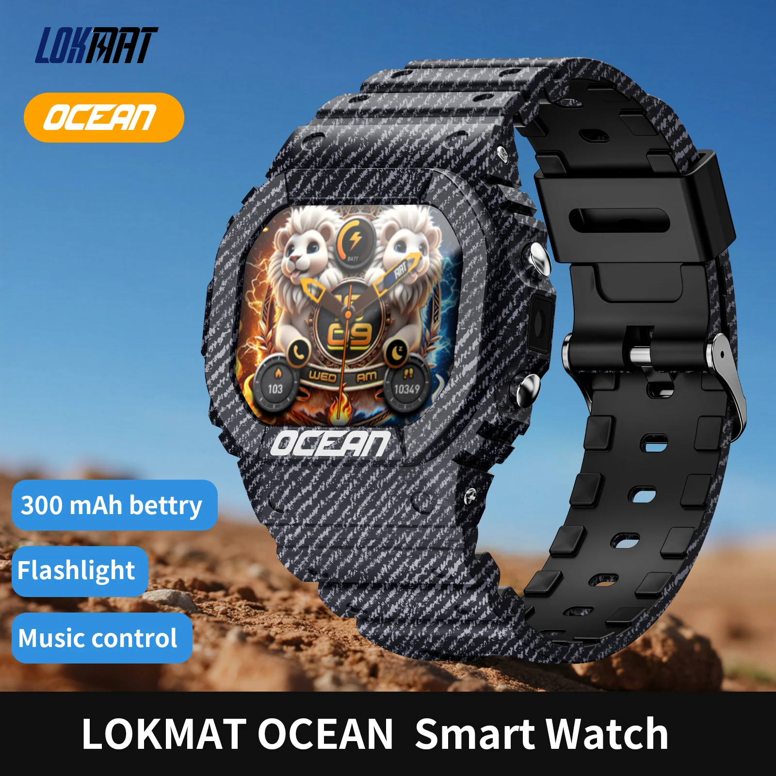 

LOKMAT Ocean Smart Watch Outdoor Rugged Watch Multi-Sport Mode BT Calls Message Push Heart Rate Fitness Tracker Smartwatches