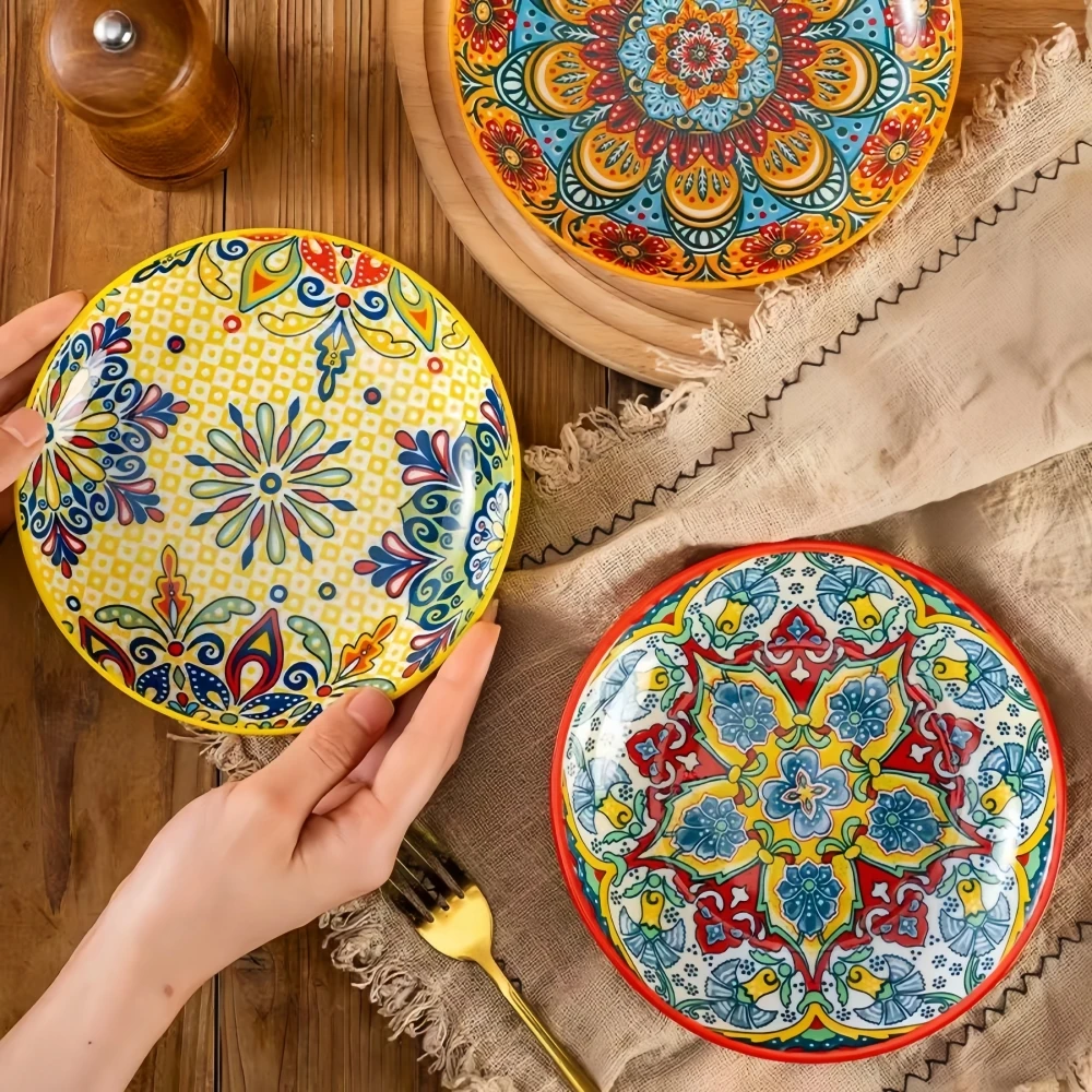 6.5inch Ceramic Plate Bohemian Style Restaurant Kitchen Accessories Serving Appetizer Plates Fruit Salad Dish Hotel Bone Plates
