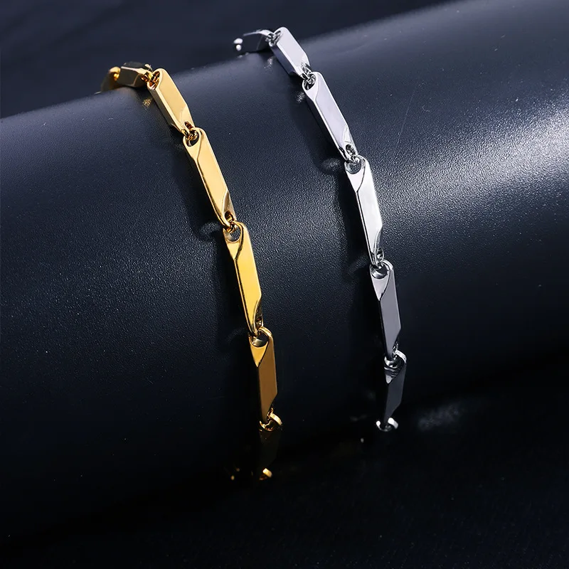 Mens Geometric Rhombus Chain Bracelet,Casual Stainless Steel Metal Links Wristband, Length Adjustable