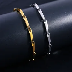 Mens Geometric Rhombus Chain Bracelet,Casual Stainless Steel Metal Links Wristband, Length Adjustable