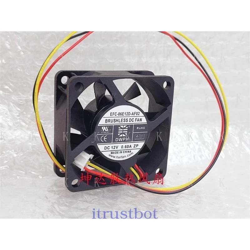 C  FOR 1PCS DWPH EFC-06E12D-AF0  wbr/  2 6025 12V 0.60A 6CM 3-Pin High Airflow Cooling Fan
