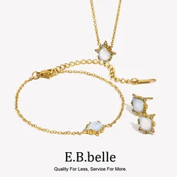 E.B.belle Elegant Bridal's Jewelry Accessories Waterdrop Necklace Earrings Bracelets Stainless Steel Blue Opal Stone Jewelry Set