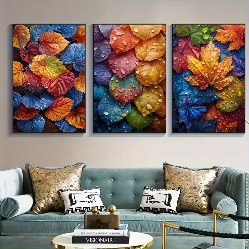 

Большая 5D алмазная живопись триптих осень красочные листья пейзаж украшение дома стены 3 шт. Алмазная вышивка настенные панно
