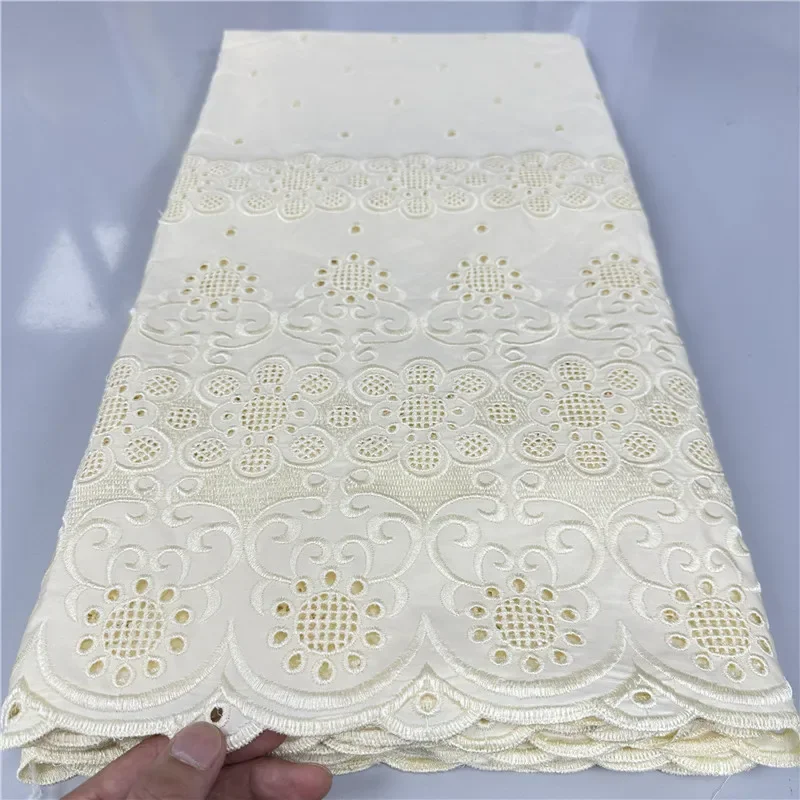 5 Yards Nigerian 100% Cotton Polish Satin Embroidery Fabric High Quality Swiss Voile Lace Material For Men Dubai Style 18L107311