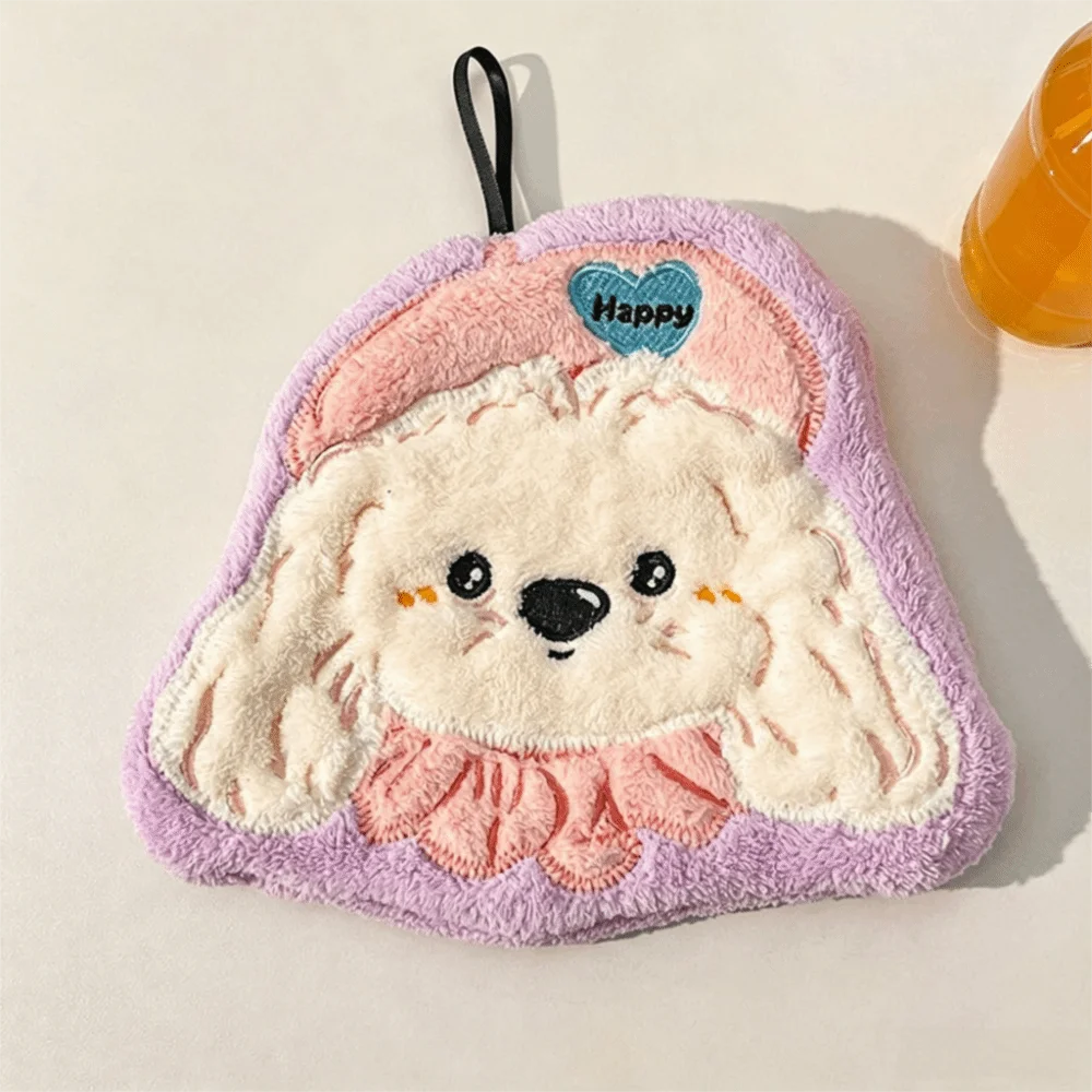 New Coral Fleece Puppy Hand Towel Absorbent Soft Touch Hanging Hand Towel Cartoon Hand Towel Bathroom Use
