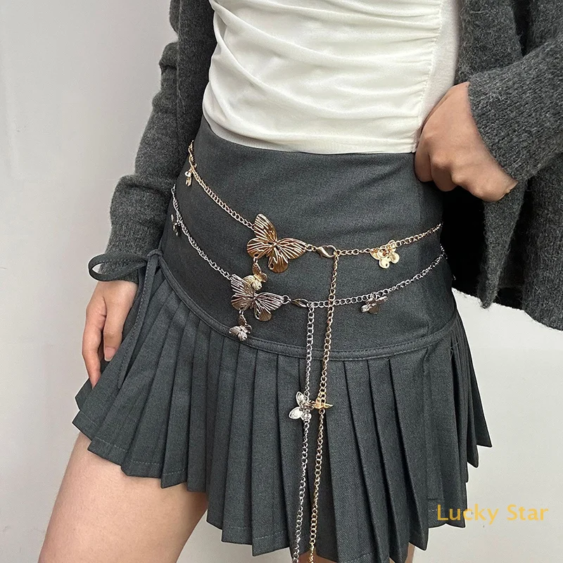 

Exquisite Gold Color Butterfly Waist Chain For Women Vintage Metal Long Tassel Belt Lady Body Chains Y2K Jewelry Accessories