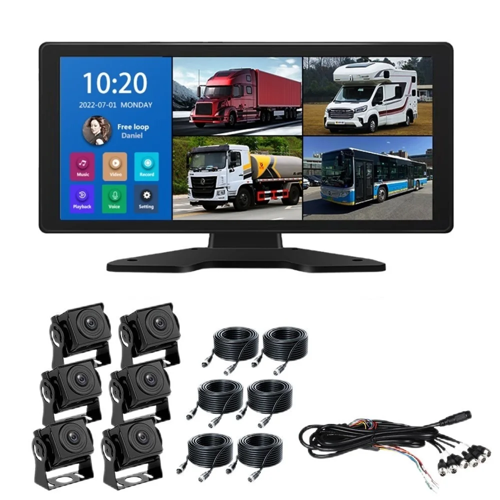 

BSD AI 10-Inch 4K Touch Screen Dash Cam Monitor 6 Wired RV Security Cameras 1-Year Car Alarm System Blind Spot Video Recorder