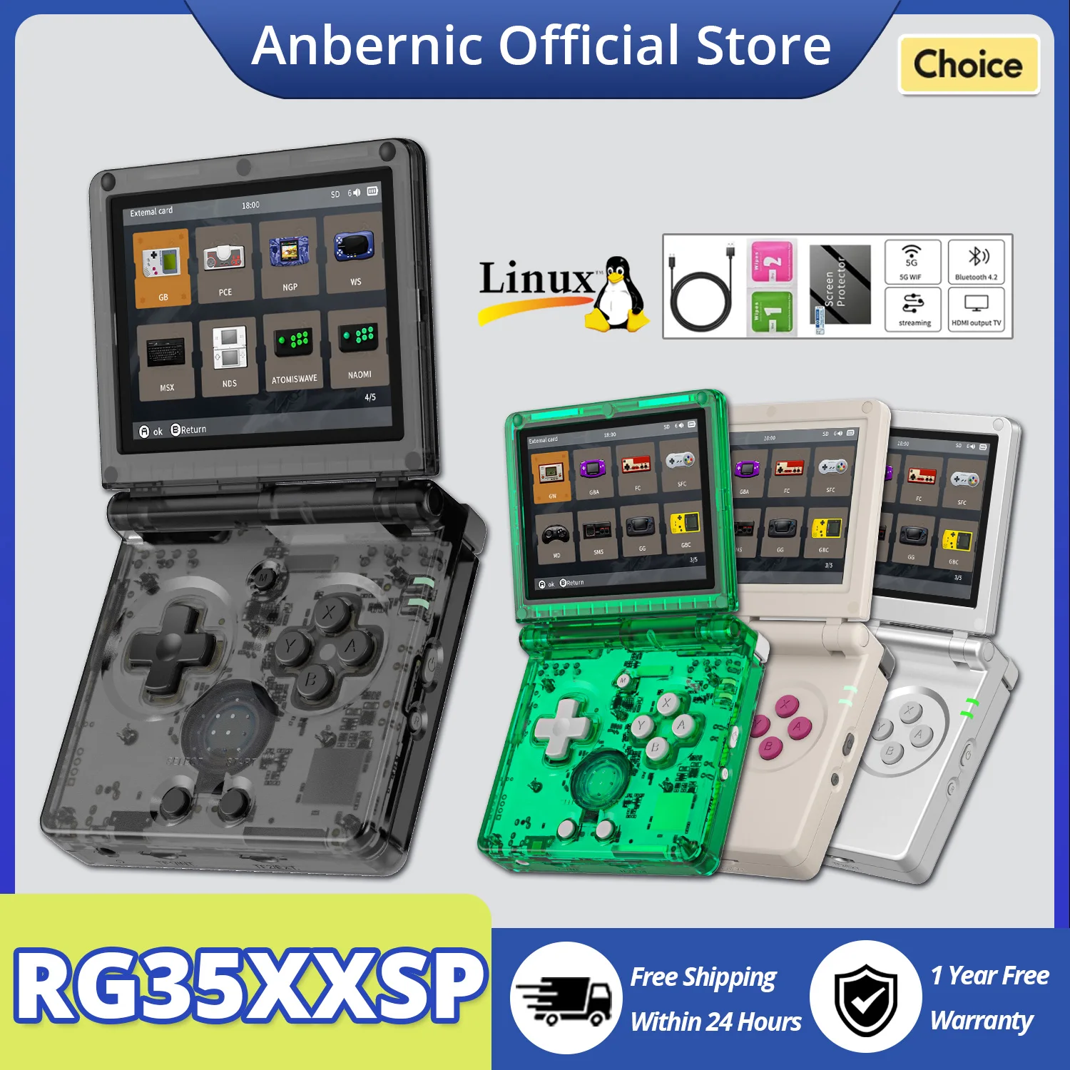 ANBERNIC RG35XXSP Flip Handheld Game Console 3.5 Inch IPS Screen 3300mAh Portable Gaming Device with Linux System 2.4/5G WIFI