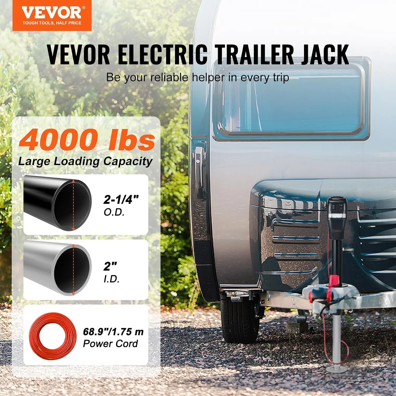 Electric Trailer Jack, Power Tongue Jack Weight Capacity 4000 lbs, 9.84