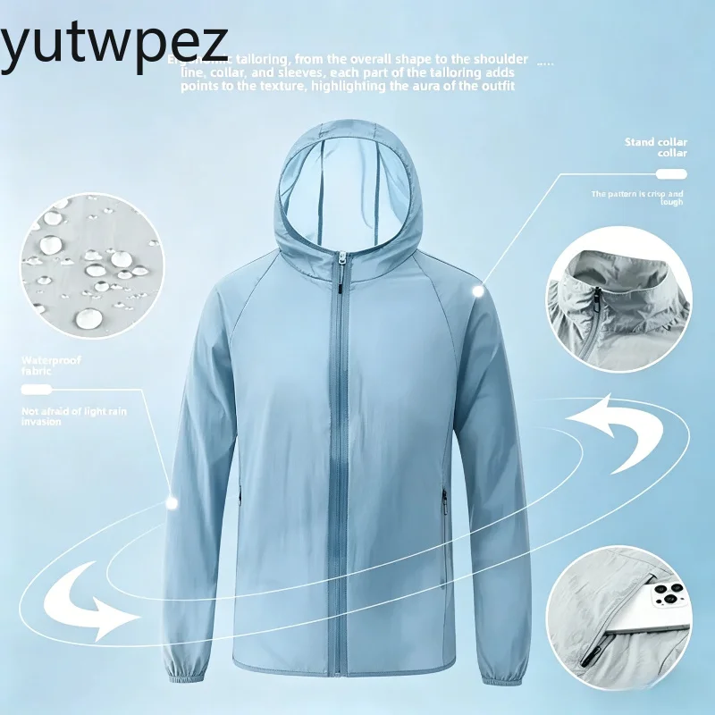 Outdoor Hiking Men Summer Sun Protection Jacket Outdoor Hooded Loose Casual Outerwear UV-proof Breathable Quick Dry Cycling Coat