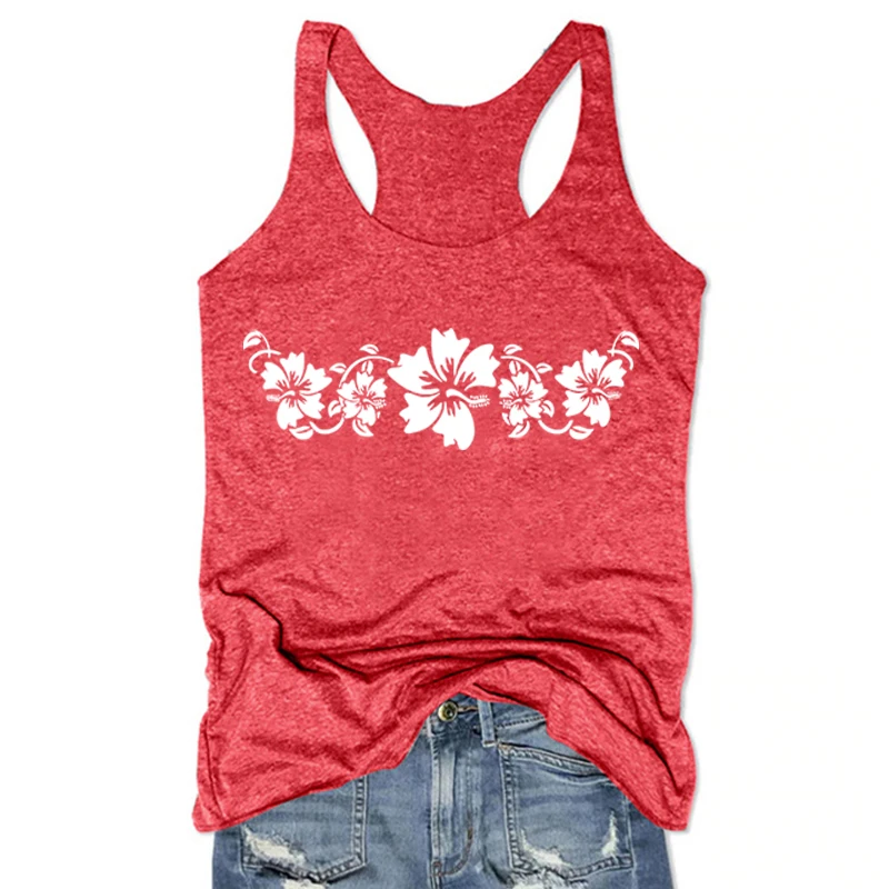 

Flower Shirt Hawaiian Hibiscus Tank Top Aloha Hawaii Tops Beach Aesthetic Women Tops Summer Vacation Cute Tops L