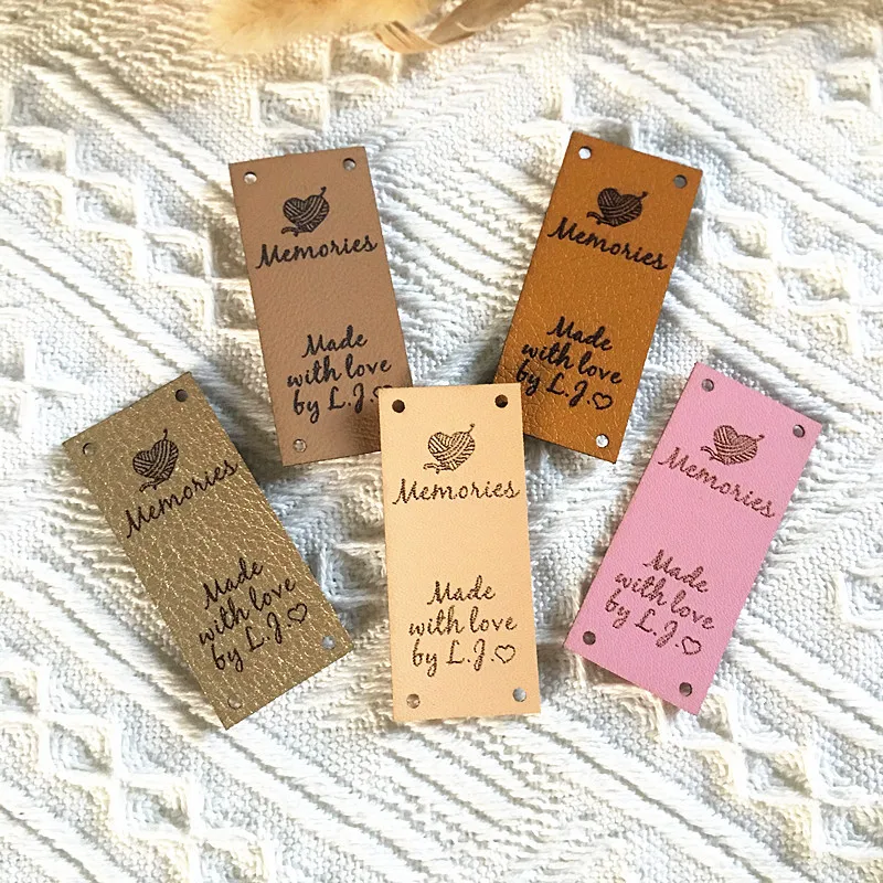 30pcs Personalized leather logo tags for knitting Handmade sewing labels Accessories Rectangle fold over clothes crafts label