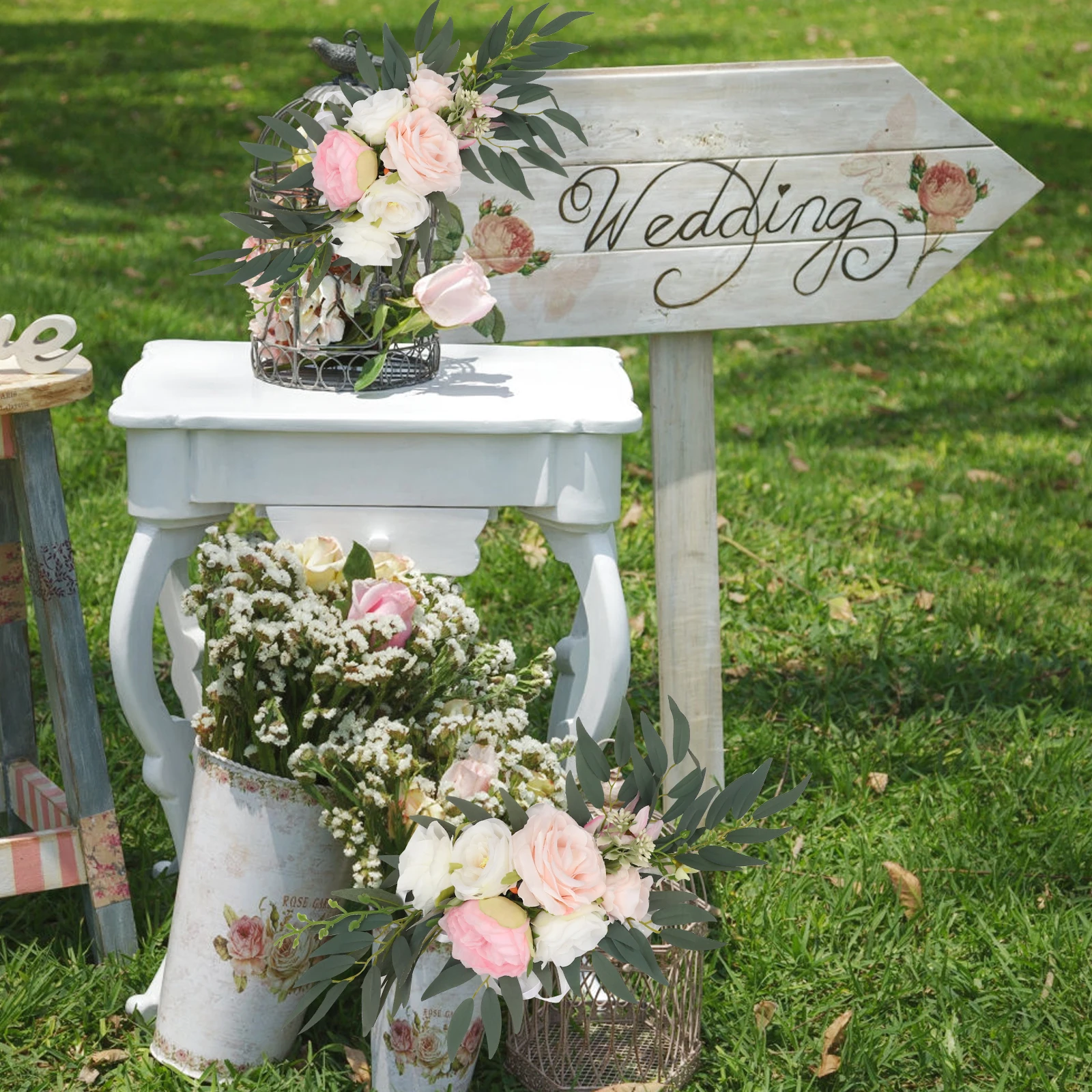 

2pcs Artificial Flower Set For Wedding Arch, Diy Home Decor, Welcome Sign Fake Flowers, Party Supply, Rustic Wedding Flowers