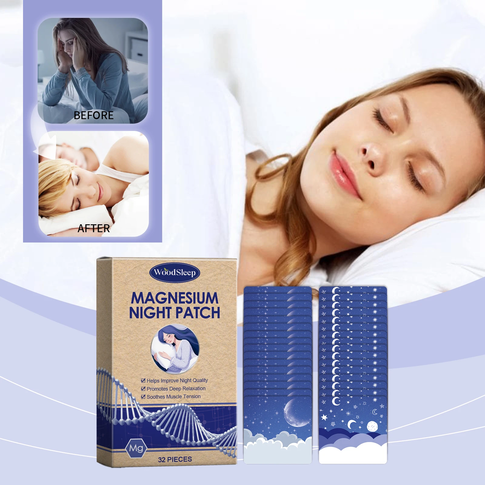 Woodsleep Sleep Patches Insomnia Treatment Irritability Stress Reliever Relax Anxiety Sleep Quality Improvement Sleep Aid Patch