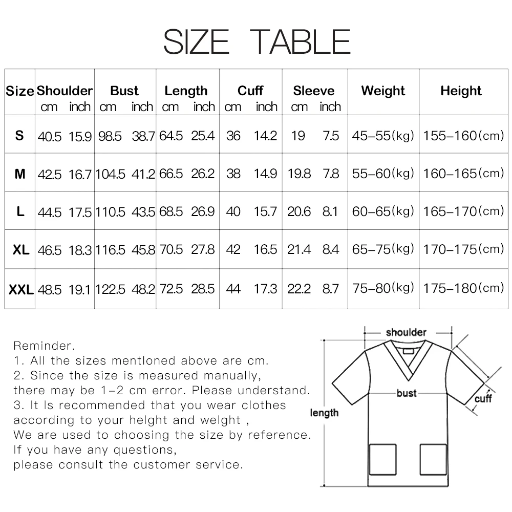 Women T shirt Nurse Uniform Cartoon Print Shirt V-Neck Pocket Blouse Medical Nursing Clothes Unisex Surgical Uniform Scrubs Tops