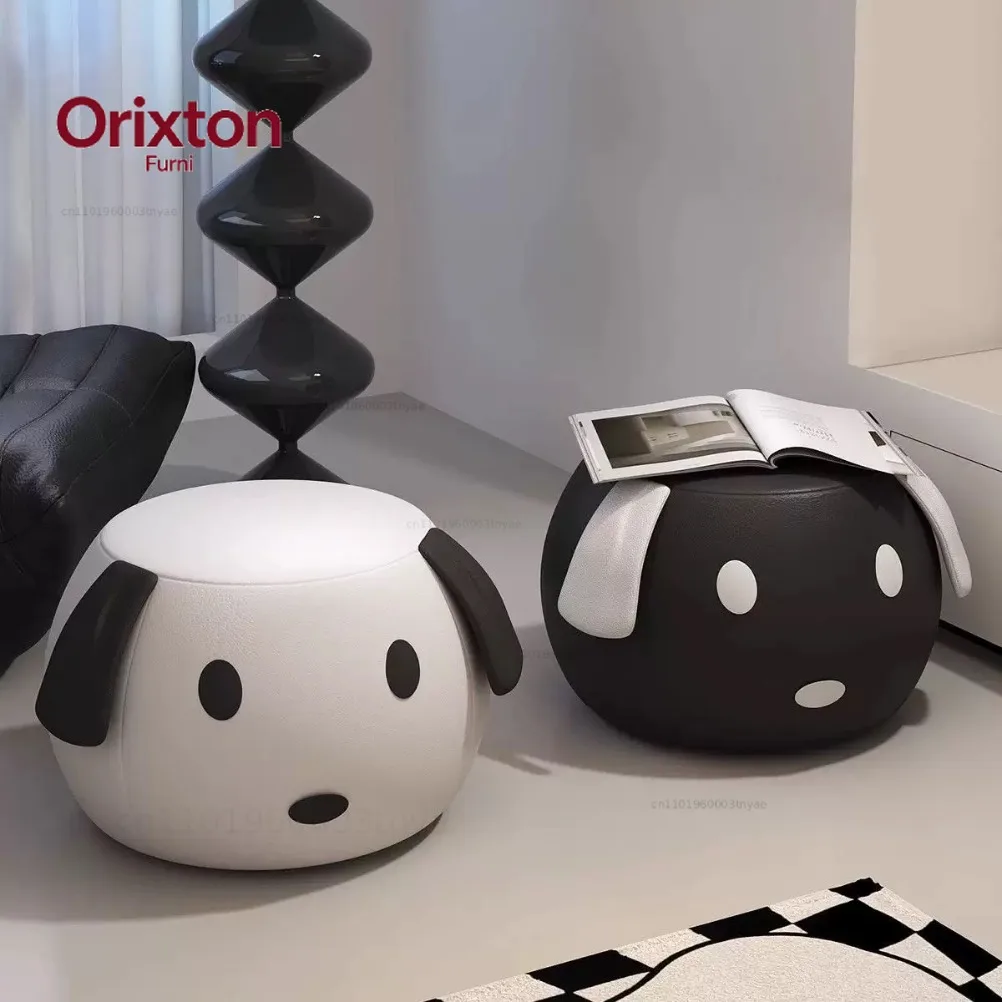 Cute Creative Footrest Puppy Stool Round Faux Leather Stool Bedroom Vanity Chair Cartoon Round Stool Home Furniture