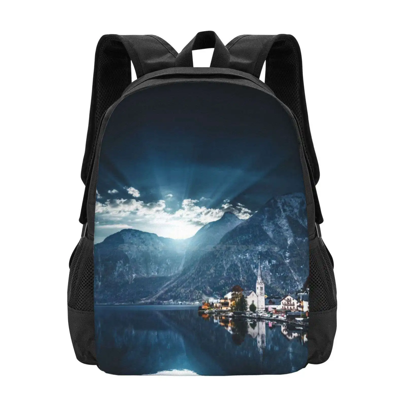 Hallstatt In Austrian Alps Backpacks For School Teenagers Girls Travel Bags Architecture Bridge Built Structure Building