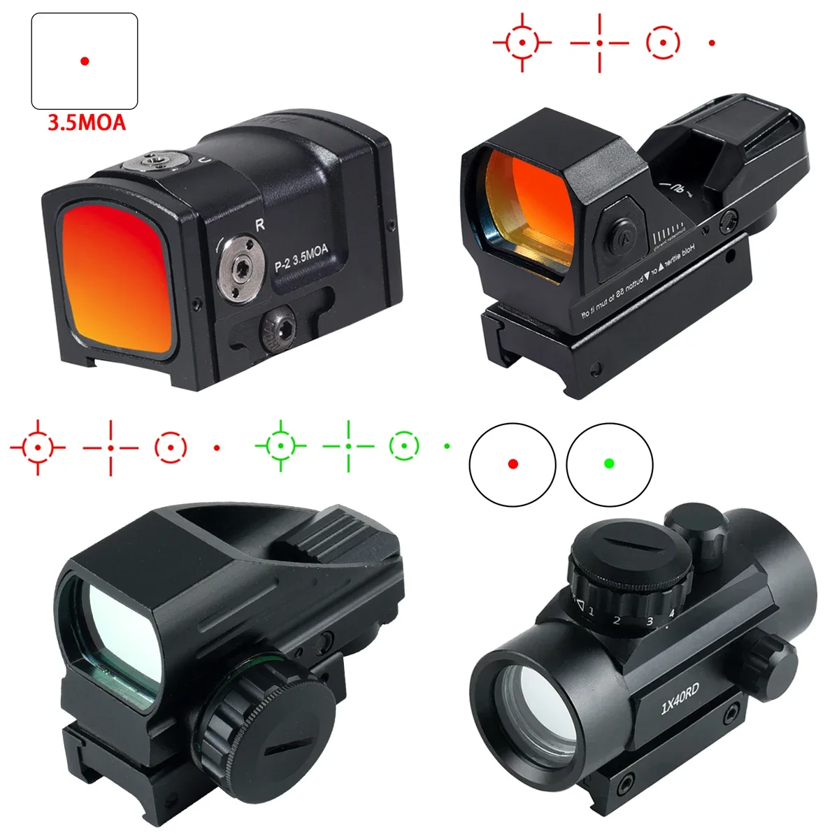 Red Dot Sight Series 1X40 HD103 HD101AJ Reflex 4 Reticle Collimator Optics Tactical Scope Glock Rifle Airsoft Accessory