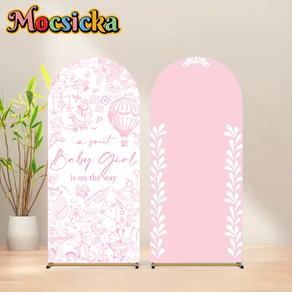 

Mocsicka Double-Sided Arch Backdrop Pink Art Pattern Child Baby Shower Girl Birthday Party Arched Covers Background Studio Props