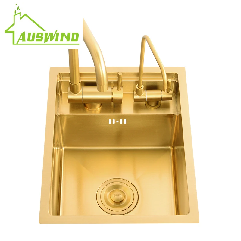 Hidden Brushed Gold Kitchen Sink Single Bowl Bar Small Size Stainless Steel Balcony Sink 35x45 30x45