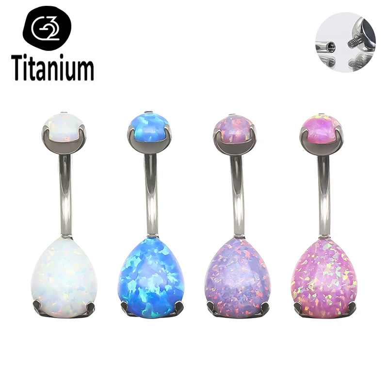 

1PC G23 Titanium 14G For Women Body Jewelry Belly Button Rings Opal Navel Piercing Hypoallergenic Barbell Navel Rings Earrings