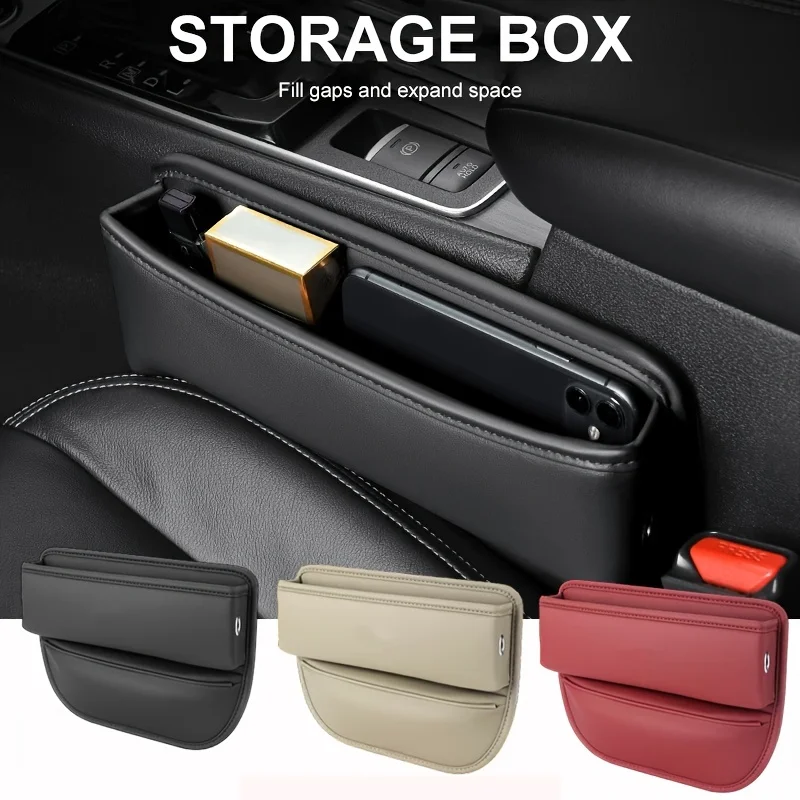 Premium Faux Leather Car Seat Gap Organizer - Multifunctional Storage Box for Phones Glasses Keys Cards Amagi