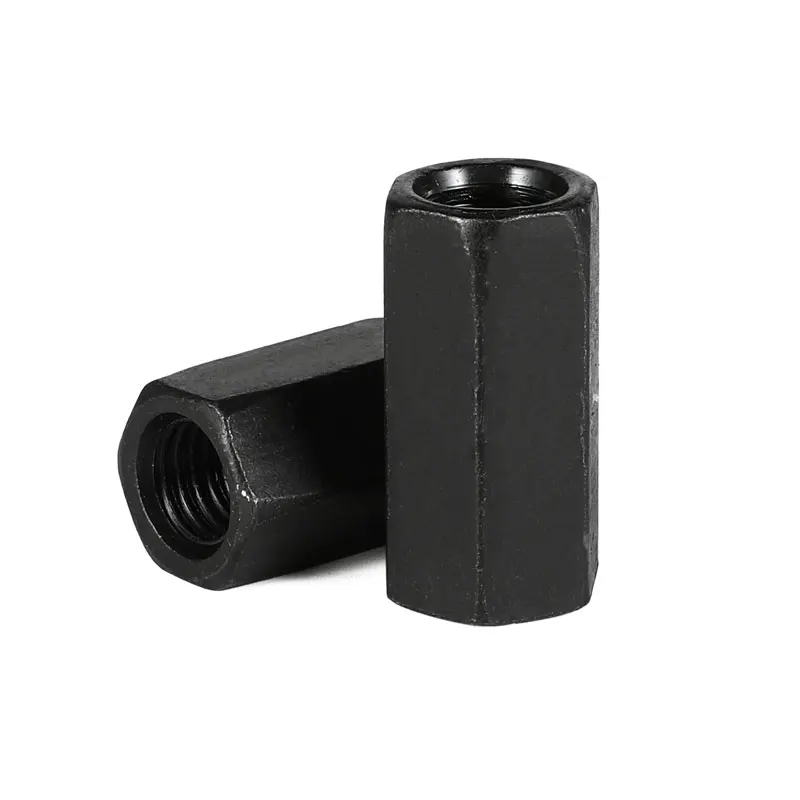 45# Steel Black Hexagon Hex Extend Long Lengthened Rod Connector Joint Sleeve Tubular Coupling Nut M8M10M12M14M16M18M20M24~M48
