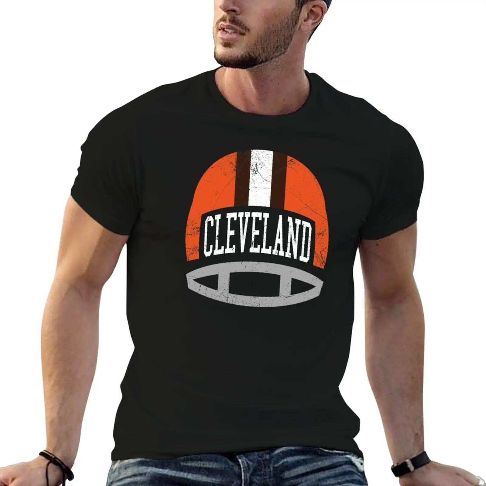 

slim Retro heavy man fit t for Cleveland Helmet T-Shirt - Brown cotton t man shirt shirts