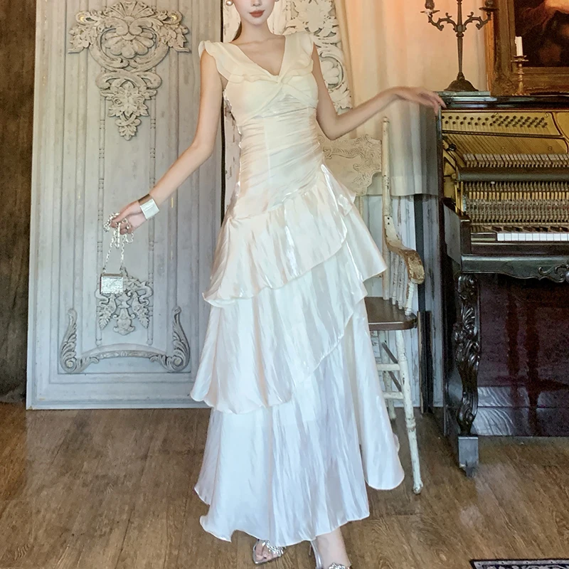 Luxe Witte Jurk Vrouwen Lange Maxi Party Zeemeermin Jurk Off-De-Schouder Zomer Backless Ruches Jurk Vrouwelijke 2026 nieuwe Vestidos