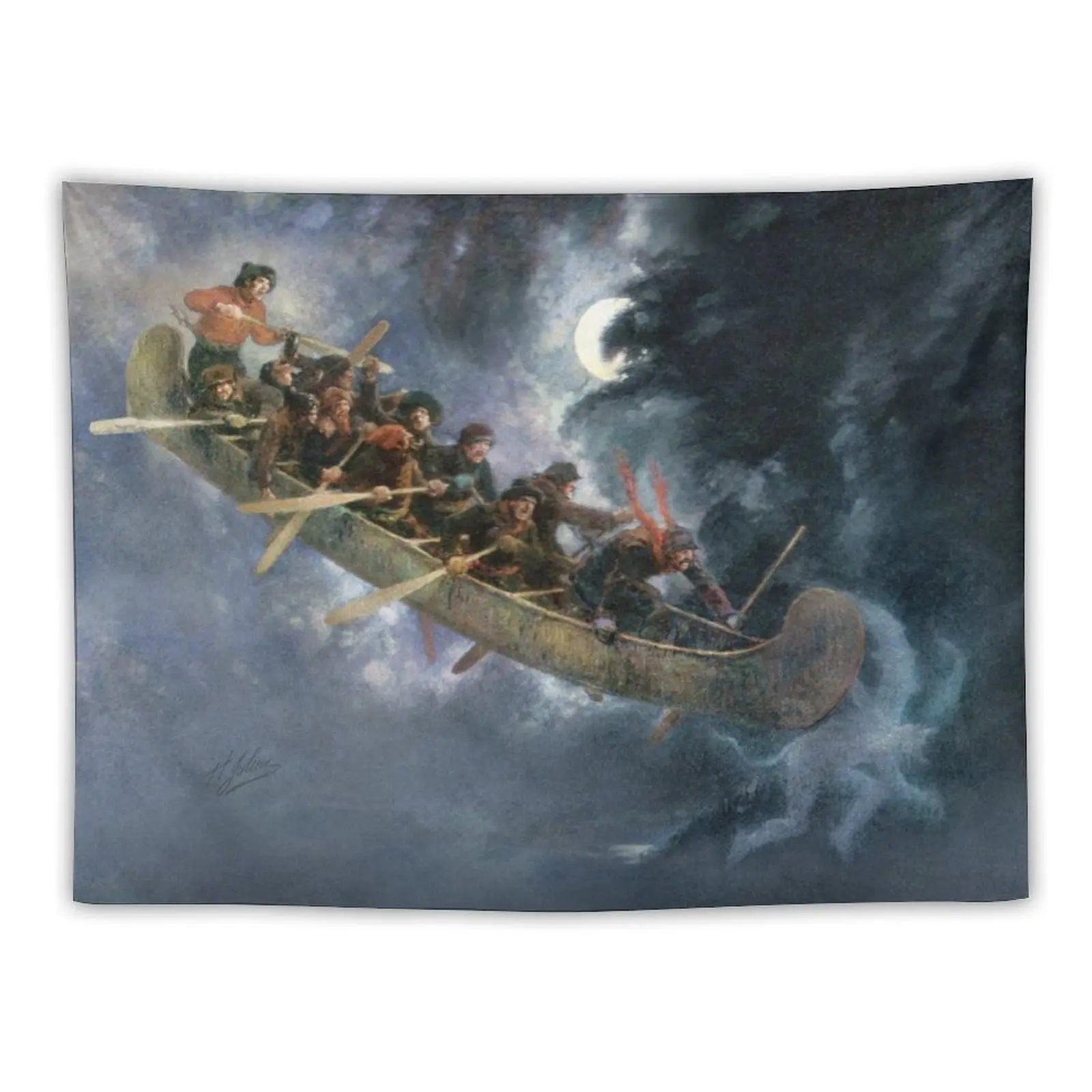La Chasse-galerie The Bewitched Canoe The Flying Canoe French-Canadian Quebec legend painting by Henri Julien HD HIGH Q Tapestry