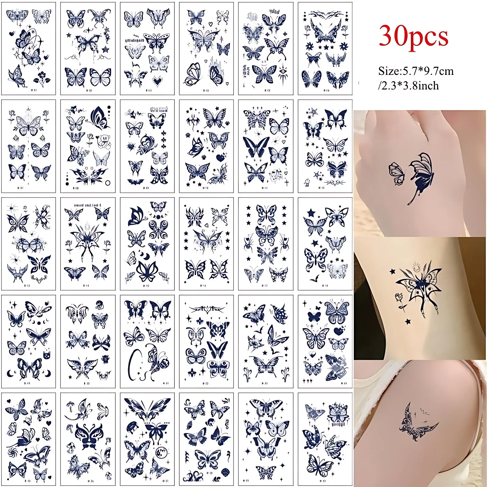 30pcs Herbal Juice Waterproof Girl Ladies Tattoo for Shoulder Breasts Butterfly Long Lasting Semi-Permanent Fake Tattoo Sticker