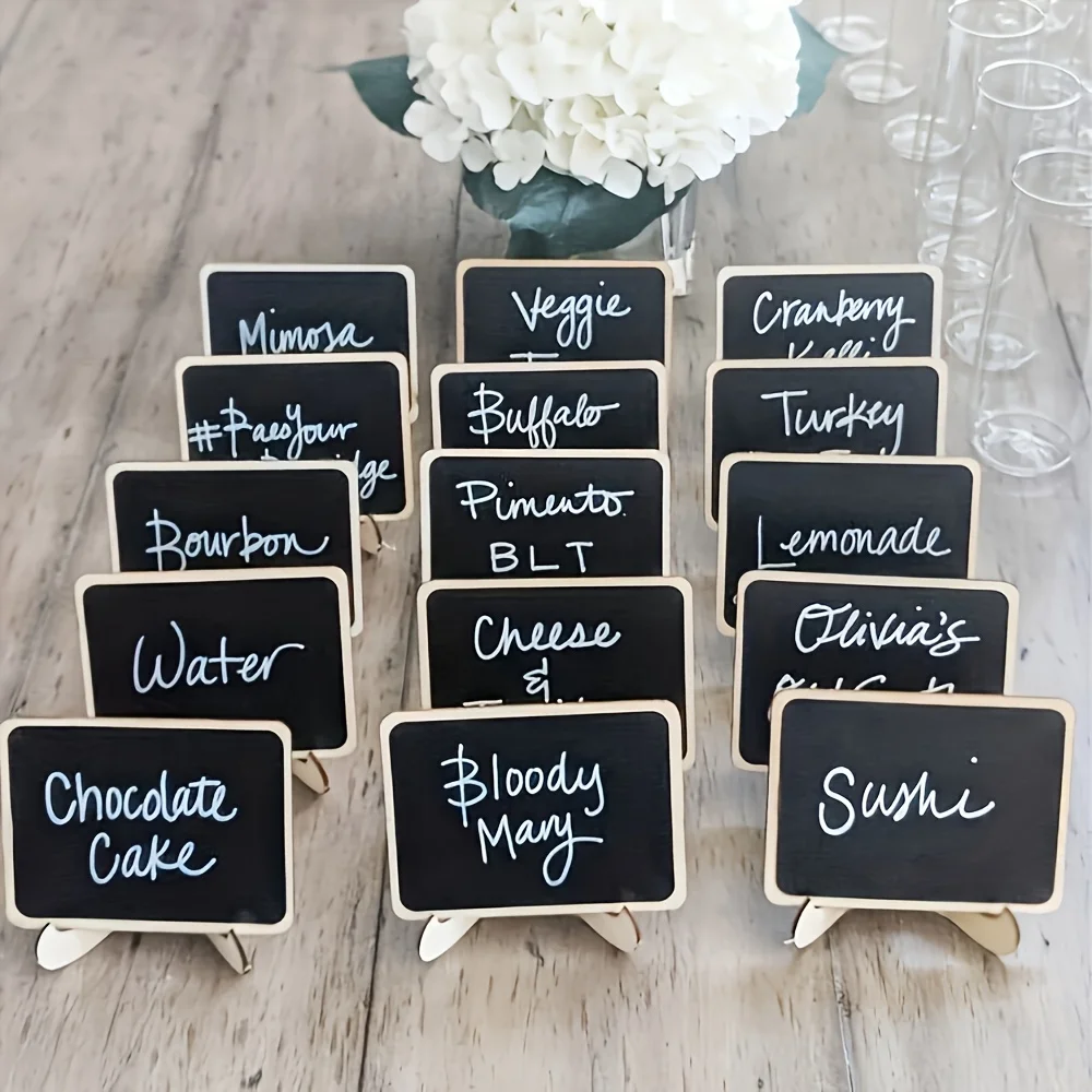 10PCS Mini Chalkboard Signs With Easel Wedding, Birthday Parties, Message Board Signs And Event Decor Wooden Place Cards