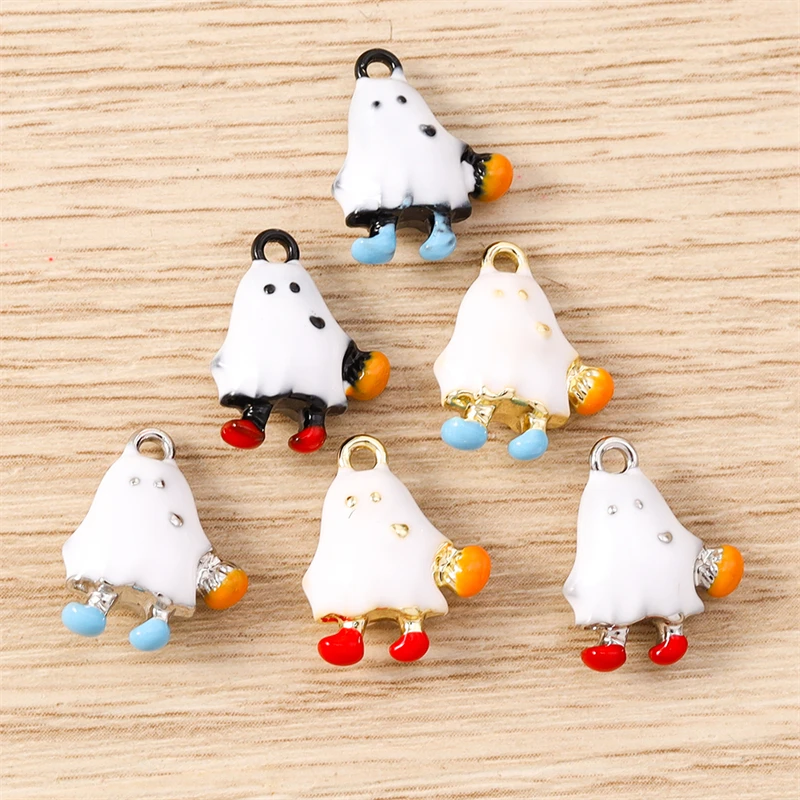 5 Stück 12 x 15 mm Cartoon-Halloween-Geist-Charms-Anhänger für die Herstellung von DIY-Halsketten, Ohrringen, Armbändern, Schmuckzubehör – Detail 10