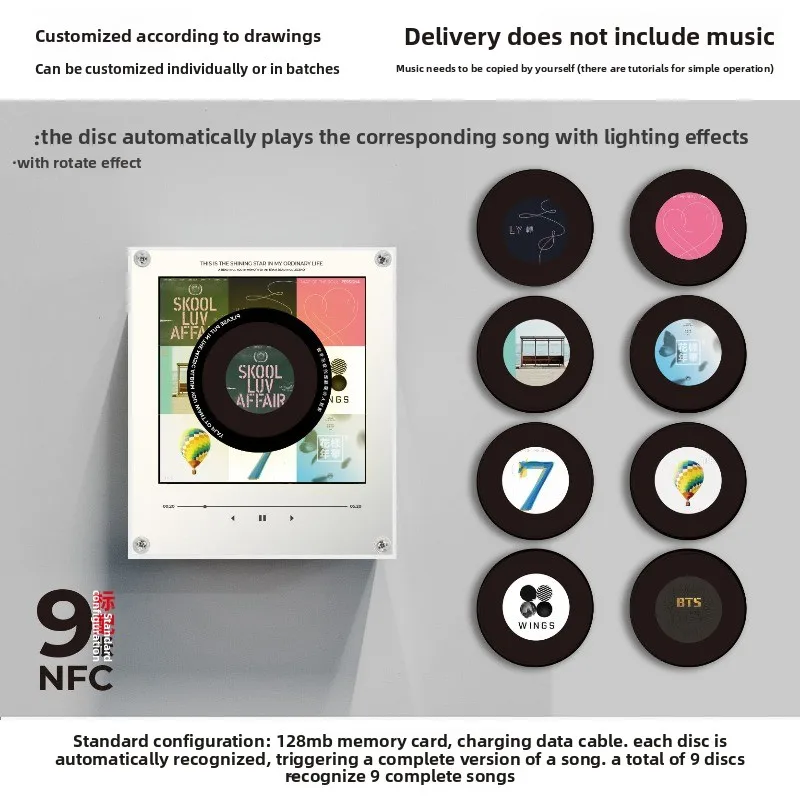 induction music refrigerator sticker, vinyl record rotating night light, magnetic creative acrylic ornament