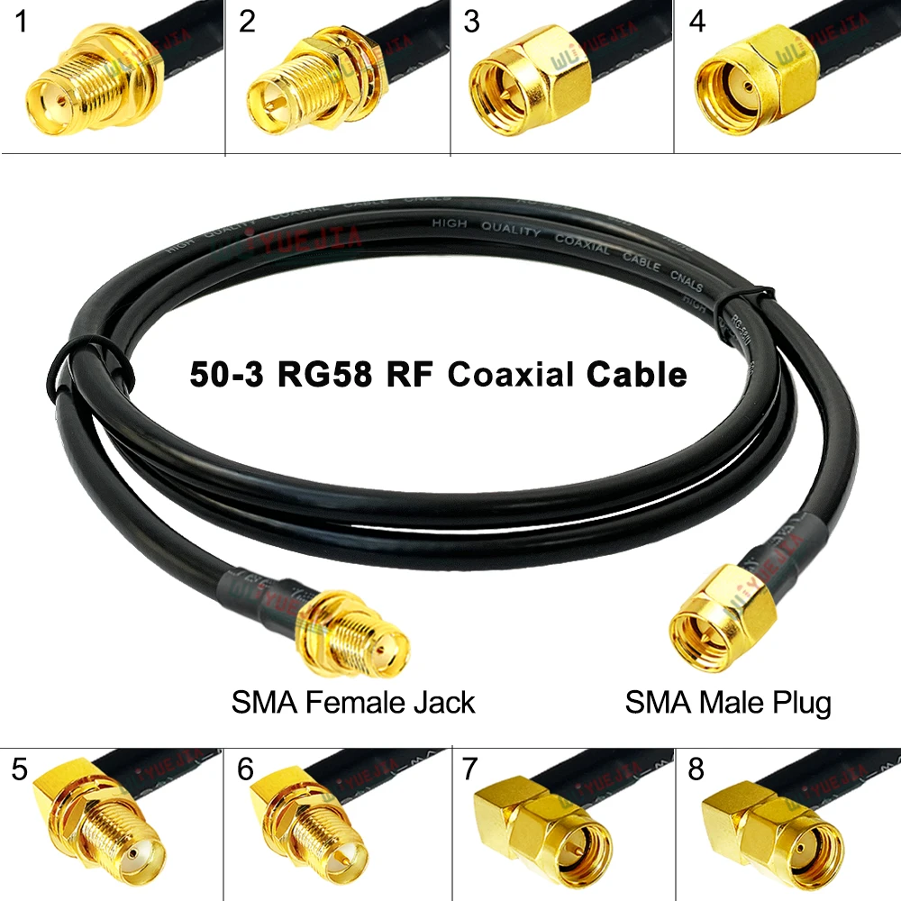 

15cm~20m RG-58/U RF Cable SMA Type Connector SMA Male 90° Angle Plug to SMA Female Jack RP-SMA Male RG58 Coaxial Extension Cable