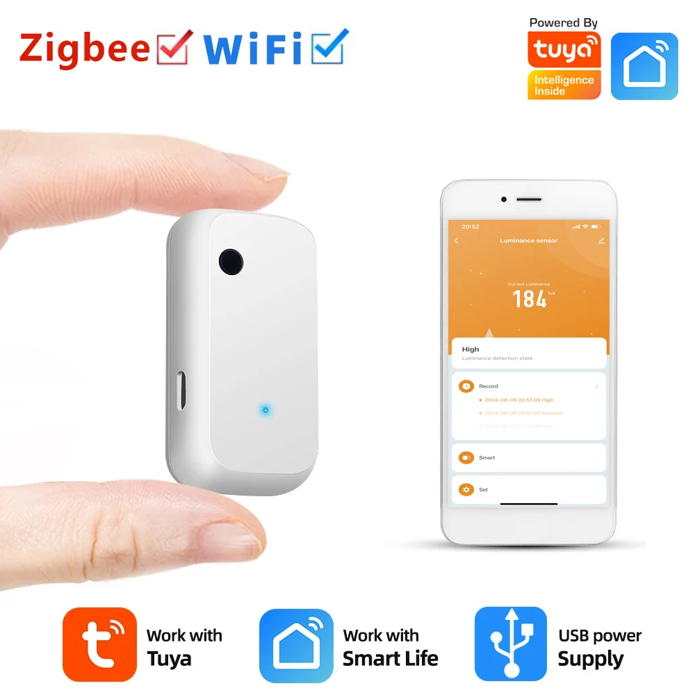 

Tuya Wi-Fi ZigBee Датчик освещенности Датчик освещенности Детектор яркости Домашняя автоматизация с подключением устройства Smart Life