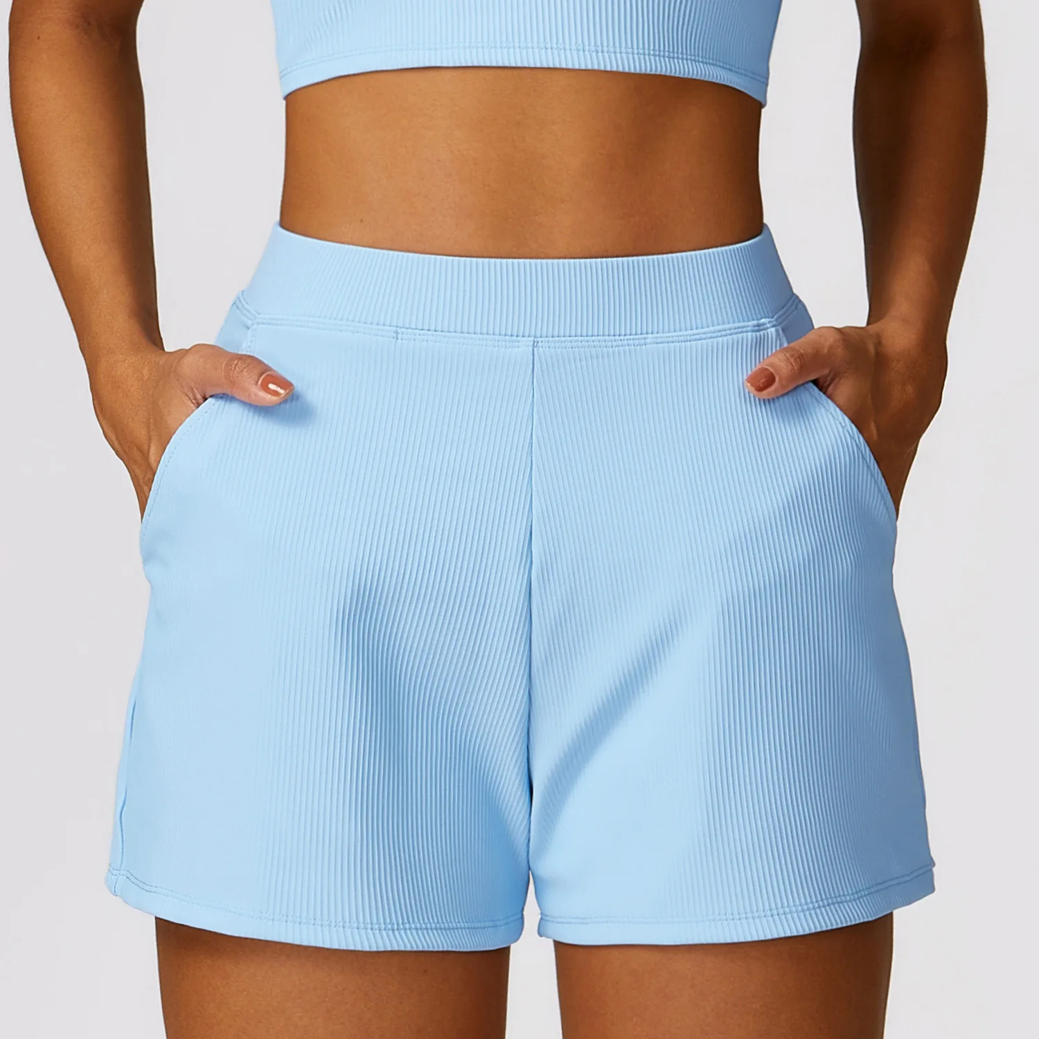 Pantalones cortos deportivos informales para mujer, Shorts acanalados de cintura alta, secado rápido, para gimnasio, Yoga, correr y Fitness,