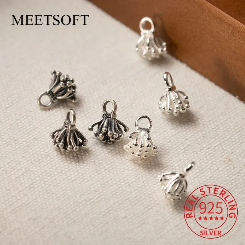 S925 Sterling Silver Geometry Make Old Style Dandelion Lines Pendant Charms DIY Bracelet Handmade Woven Rope Material Accessory