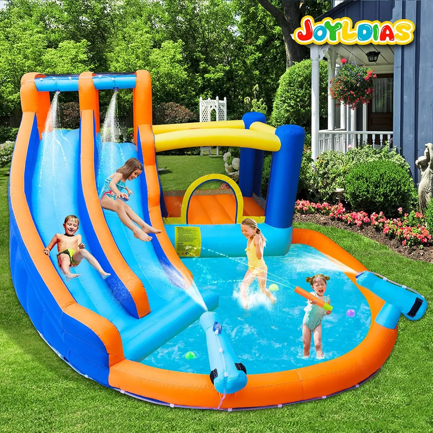Inflatable Water Slide Bounce House,Giant Water Park, Double Slide Bouncer Castle w/Splash Pool, Jump Area, Climbing Wall, 550W view 6