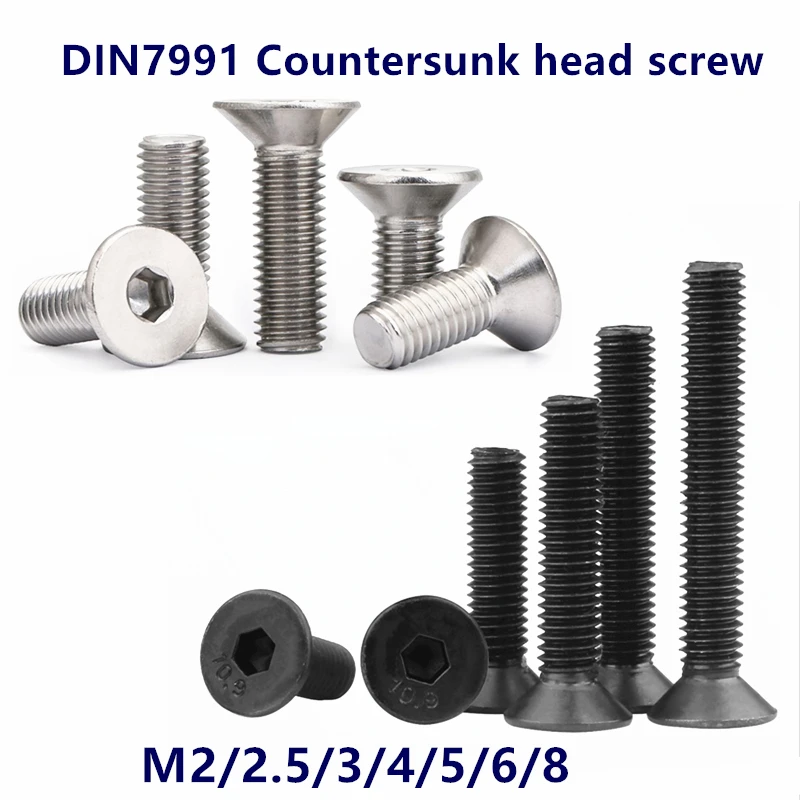 50/5pcs M2 M2.5 m3 m4 m5 m6 m8 Black steel 304 Stainless steel Hex Socket Flat Countersunk Head Screw Allen Key Bolt Screws