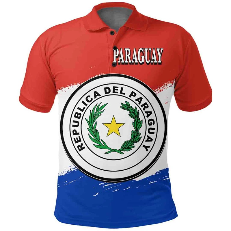 Paraguay Flag Map 3D Print Polo Shirts Daily Casual Sports Jersey POLO Shirt Female Clothing Oversized Short Sleeve Tees Tops