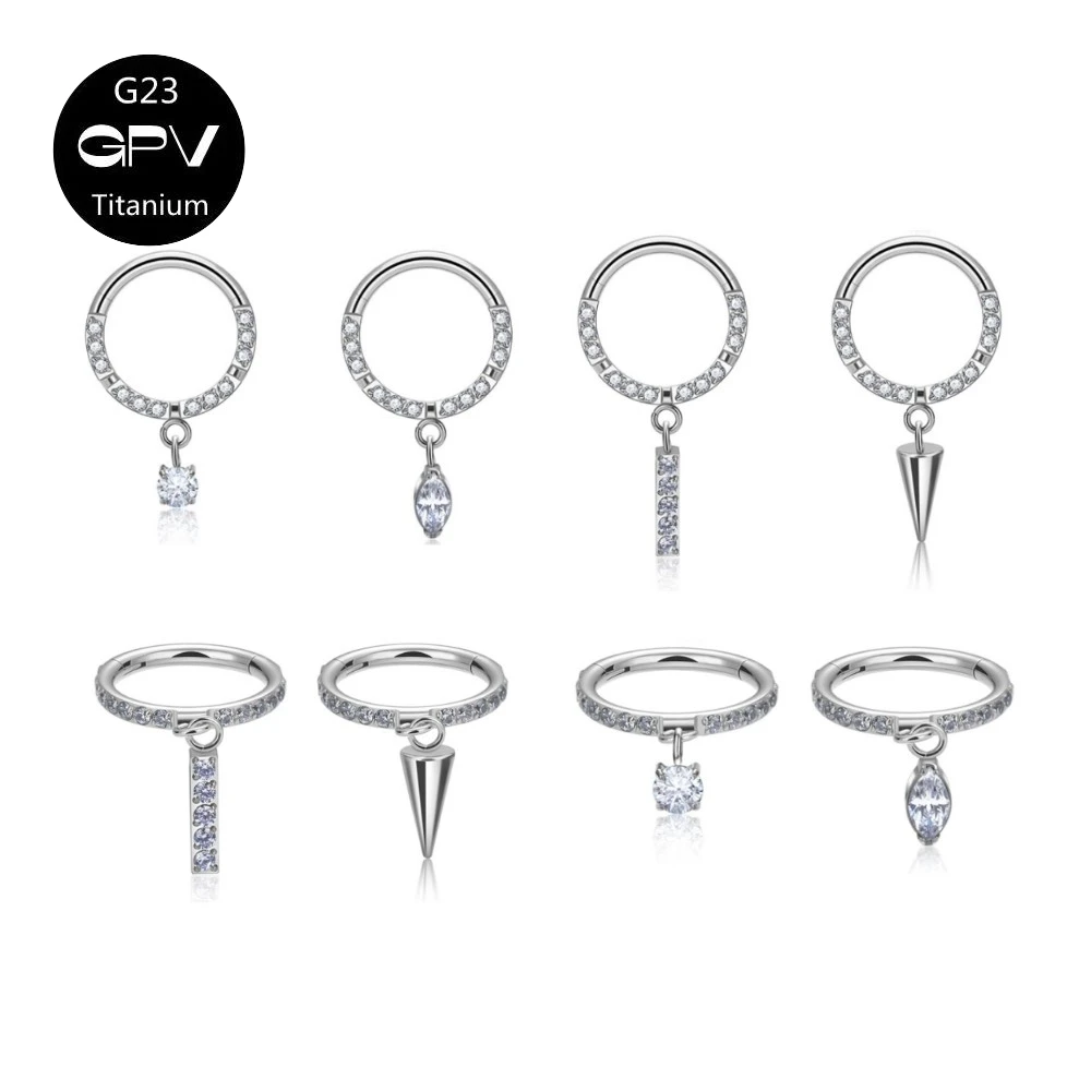 

G23 Titanium Nasal Septum Ring Front And Side ZC Four Fashionable Punk Men's And Women's Nose Rings And Earrings With Pendants