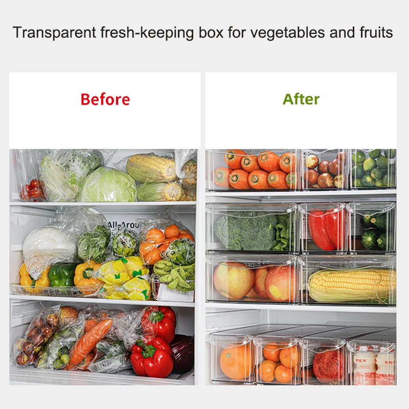 SHIMOYAMA Refrigerator Storage Box Kitchen PET Fridge Food Containers Thickened Fresh Bin for Vegetable Fruit Meat Organizer