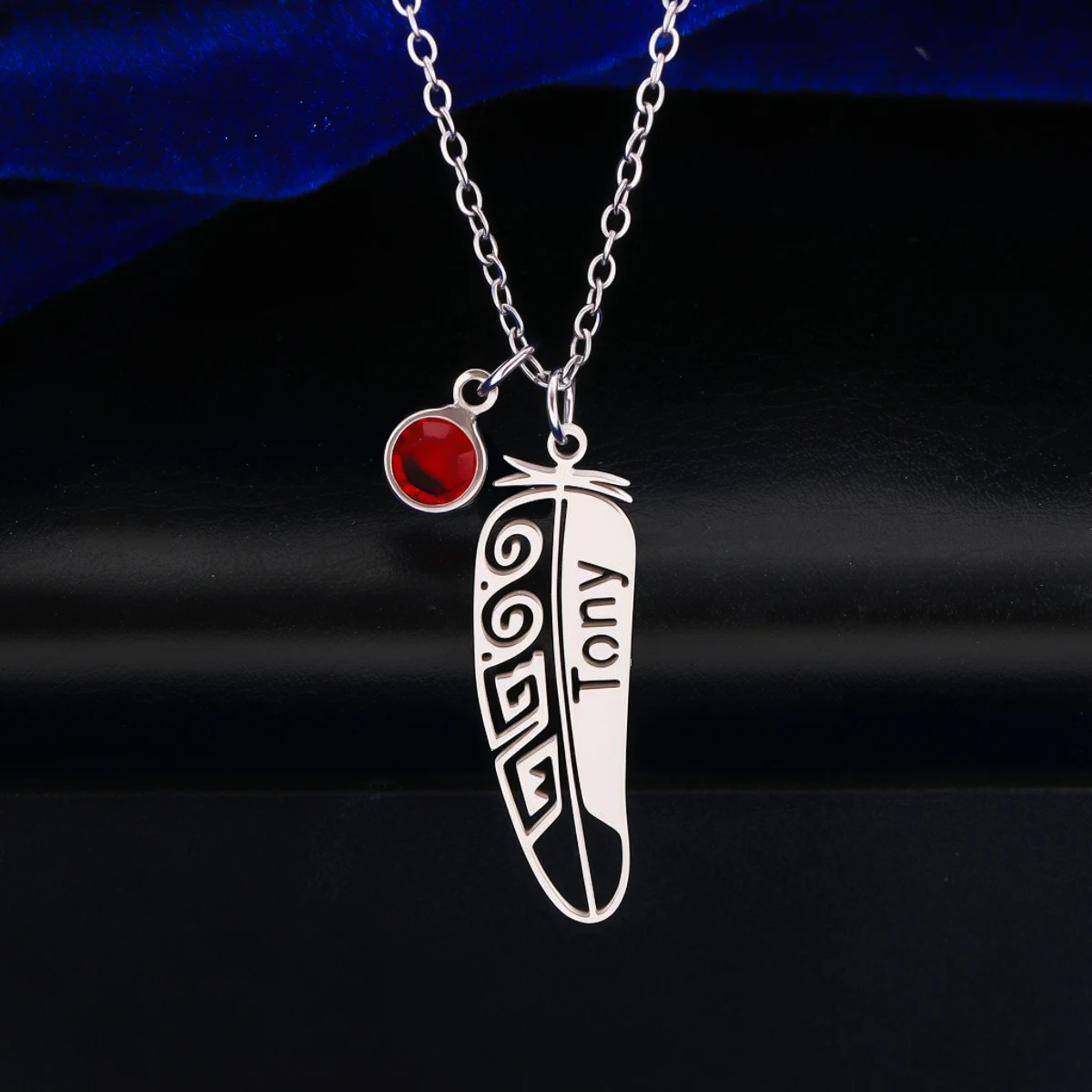 

Ожерелье из нержавеющей стали с загадочным узором и перьями на заказ, женское модное ожерелье с подвеской, подарок на день рождения