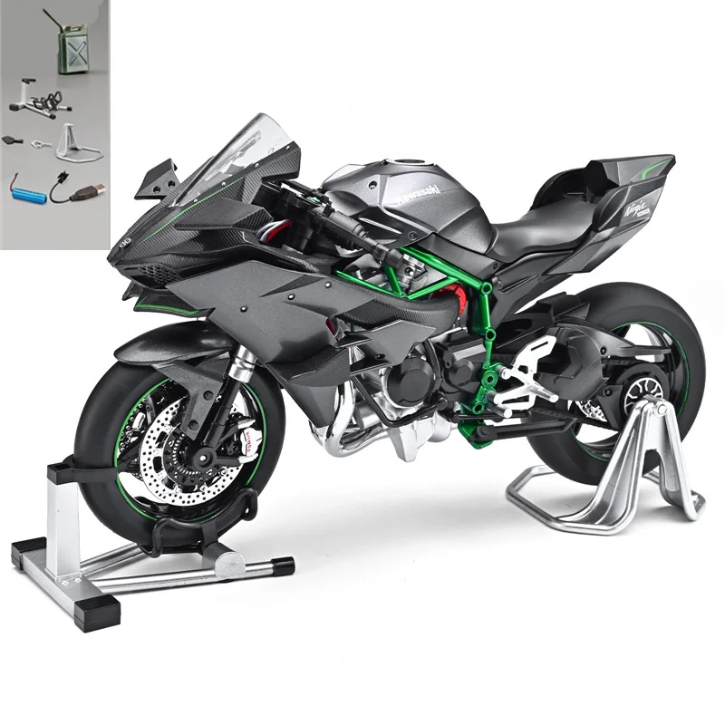 Schlüsselsteuerung 1:9 H2 H2R Legierung Sport Motorrad Modell Druckguss Track Racing Motorrad Modell Sound Licht mit Spray Kinder Spielzeug Geschenk