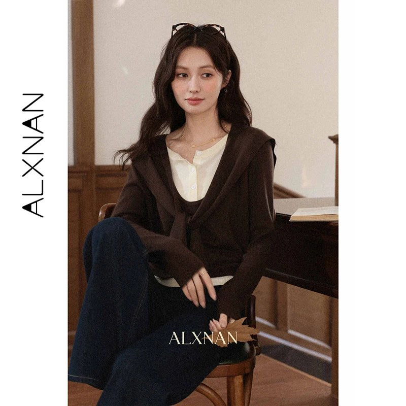 ALXNAN Women's Flared Denim Pants Dark Blue Retro High-waist Embroidery Straight-leg Jeans 2026 New Female Baggy Jeans L57821