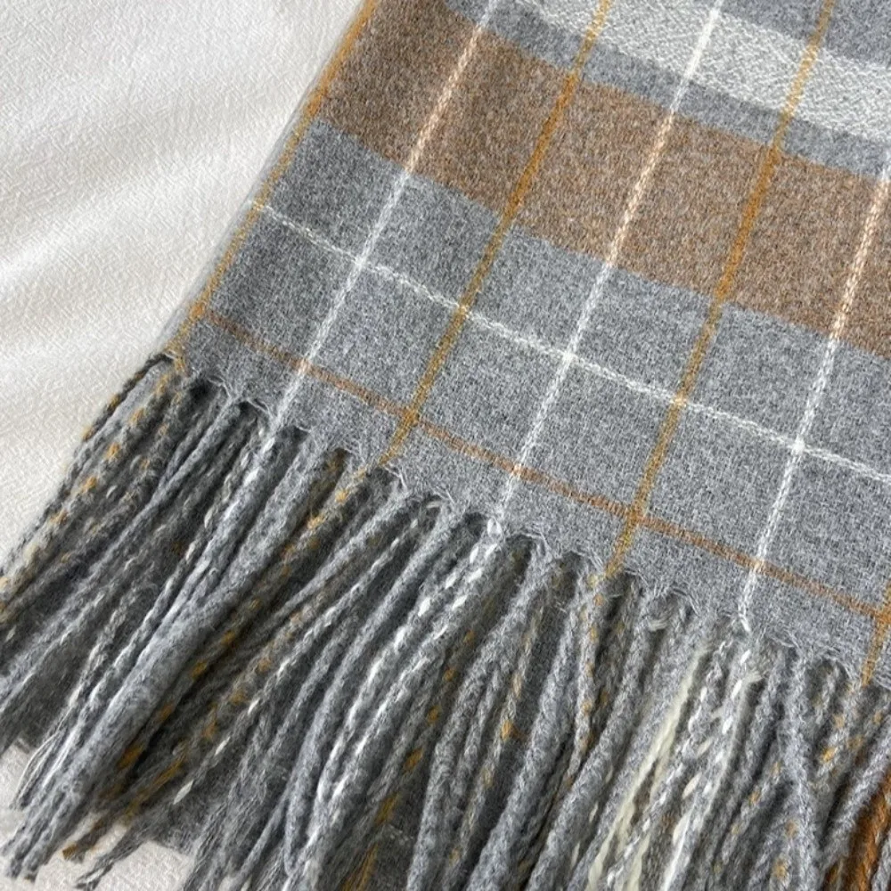 

Классический вязаный шарф в клетку из искусственного кашемира, теплый мягкий мужской толстый платок, большой двусторонний шарф в корейском стиле, осень