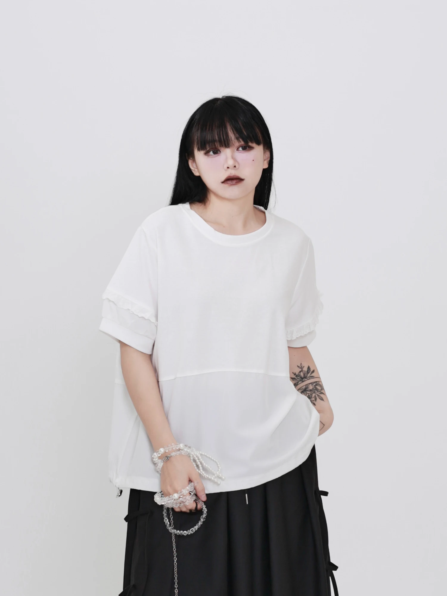 Hidden Seek 2026 Dark Style Summer New Splice Drawstring Design Slim Fit Loose Short Sleeve T-Shirt Breathable Cotton Polyester