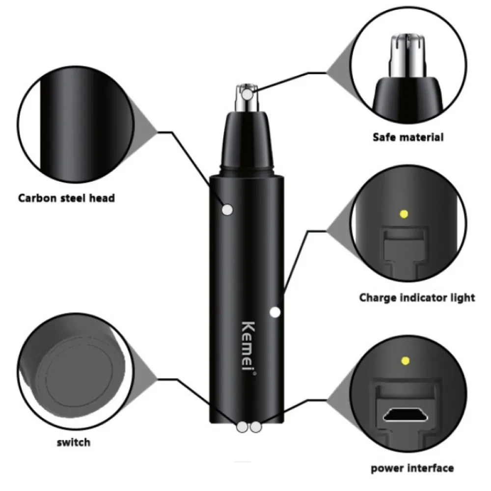 Kemei X4 Washable Nose Hair Trimmer for Men Rechargeable USB Trimmer for Nose Electric Trimer Nose Hair Removal Ear Cleaner