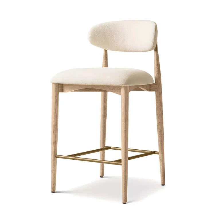 

New Style Nordic Fabric Wood Counter Stools Home Bar Furniture Modern High Quality Solid Oak Bar Stool